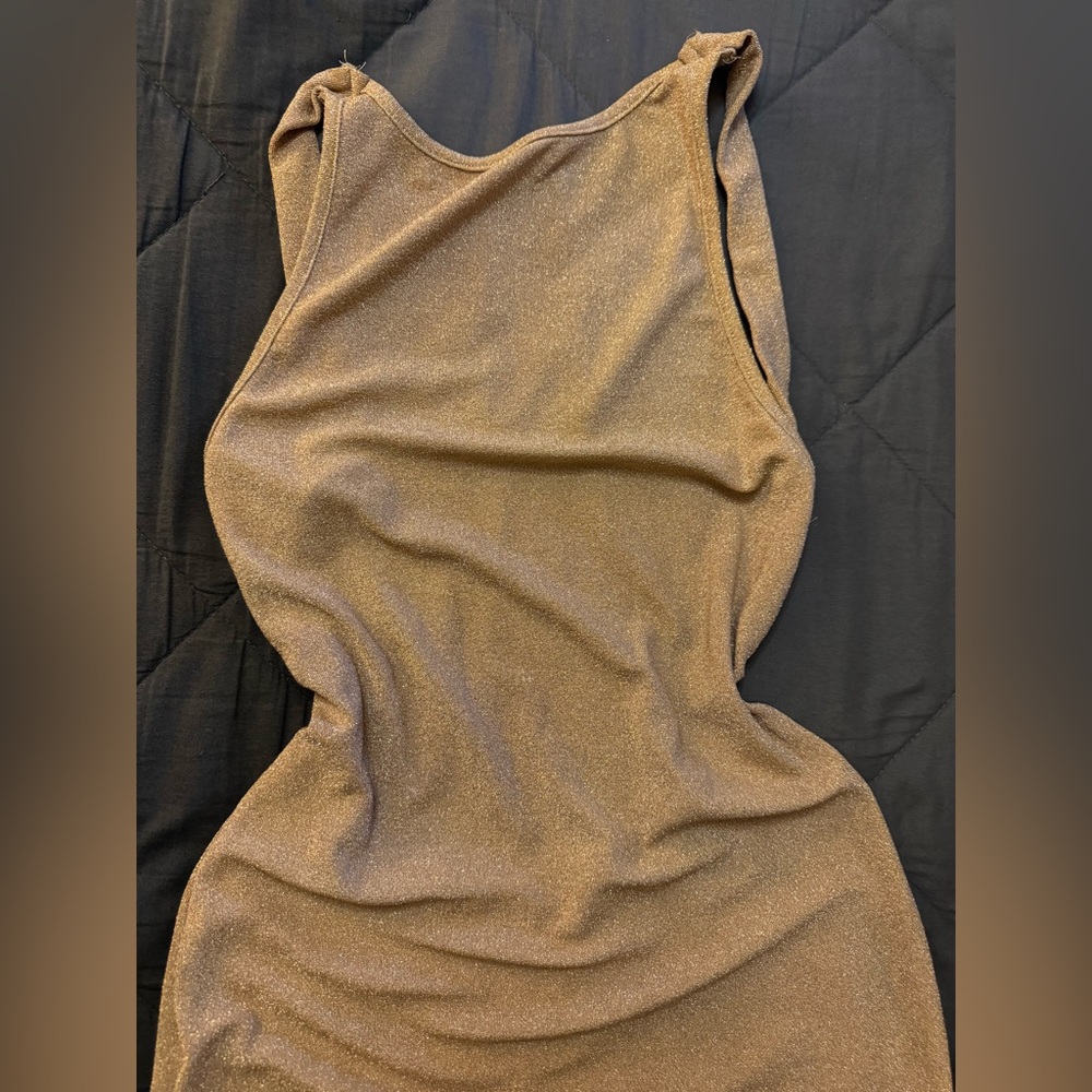 SHEIN Sheer Gold Bikini Cover Up Backless Dress - Picture 9 of 15
